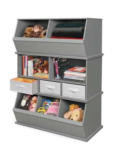 Vista 9 de Badger Basket Organizador apilable de almacenamiento de juguetes de tres cubos - gris