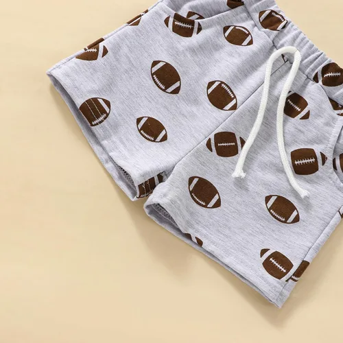 Vista 7 de Omkzanbi Traje de béisbol para niño pequeño, camiseta con estampado de béisbol, pantalones cortos para correr, 2 piezas, ropa de verano linda