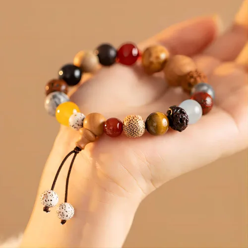 Vista 2 de 19 Seeds Multi Treasures Bodhi Luck Bracelet Handmade Colorful Beaded Bracelets for Meditation and Yoga Practices - Gifts for Women Men Boys Girls