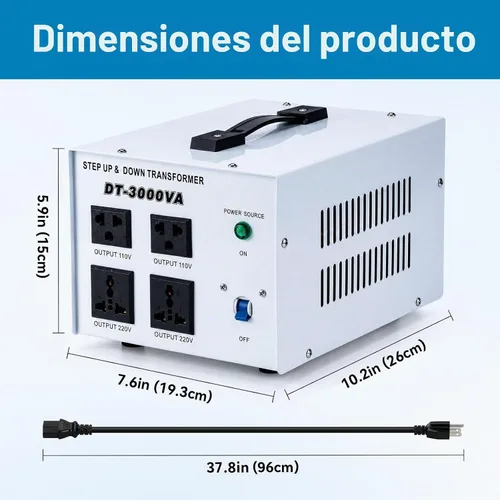 Vista 2 de Transformador de voltaje de 3000 W, convertidor de potencia de 110 V/120 V y 220 V/240 V, regulador toroidal de 4 salidas, protección contra
