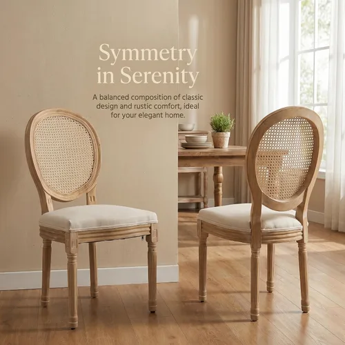 Vista 6 de French Country Set of 2 Dining Chairs, Linen Farmhouse Wood Chairs Beige