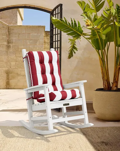 Vista 8 de SERWALL HDPE - Juego de 2 cojines para silla mecedora para exteriores, cojín de espuma viscoelástica, color rojo y blanco