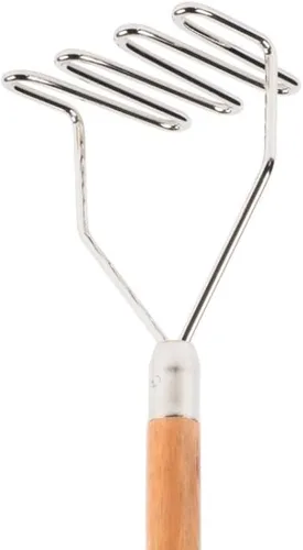 Vista 4 de Soro Essentials - Triturador de patatas cuadrado de 18" cromado con mango de madera- Herramienta de cocina para verduras, bayas, frutas, aguacates