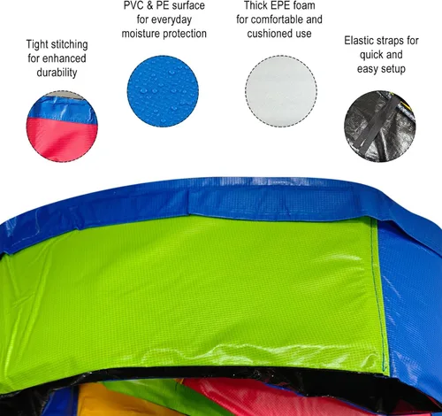 Vista 5 de Almohadilla de seguridad de repuesto para trampolín, cubierta de resorte de espuma impermeable y resistente a desgarros, almohadilla redonda
