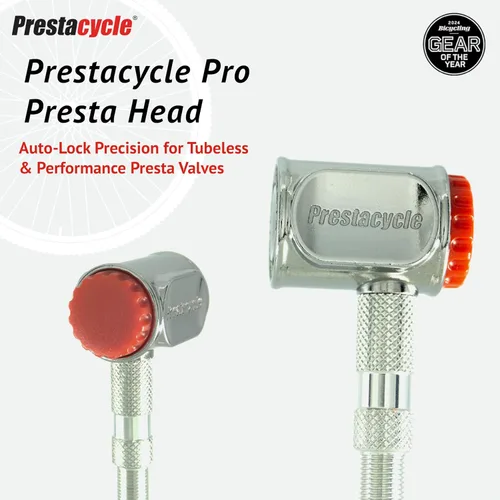 Vista 2 de Prestacycle Pro Presta Head - Cabezal de bomba de neumático de bicicleta con bloqueo automático para válvulas sin cámara y Presta, diseño de acero