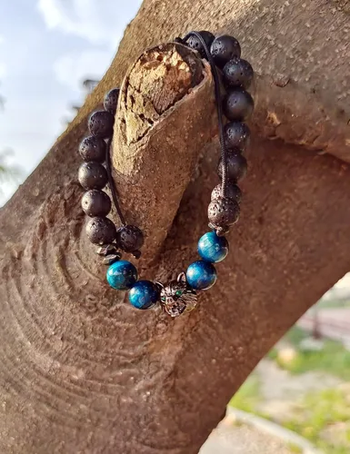 Vista 2 de CEYIYA Viking Wolf Head Bracelet - Anti Anxiety Energy Stone Beaded Bracelet for Men and Boys,Healing Crystal Stress Relief Charm Wolf Bracelet for