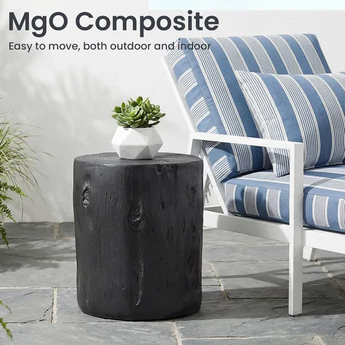 Vista 5 de HOMPUS Mesa auxiliar de hormigón para exteriores, mesa decorativa redonda moderna de tocón de árbol, soporte para maceta, taburete de jardín