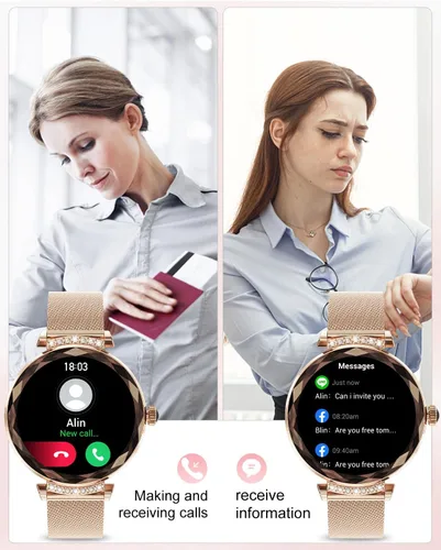 Vista 2 de Relojes inteligentes para mujer (respuesta/hacer llamadas), reloj inteligente AMOED de 1.19 pulgadas para iPhone Android, rastreador de actividad