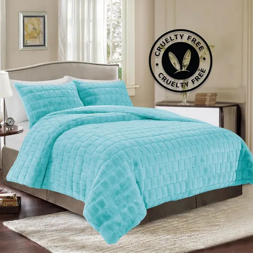 Vista 2 de Elegant Comfort Lujoso juego de edredón de piel sintética esponjosa de 3 piezas – Alternativa de plumón cálida para todas las estaciones – Ultra