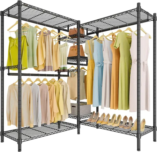 Vista 14 de VIPEK L6 - Perchero resistente para ropa de forma L, estante de ropa de 5 niveles con alambre, estante de ropa independiente con 7 estantes