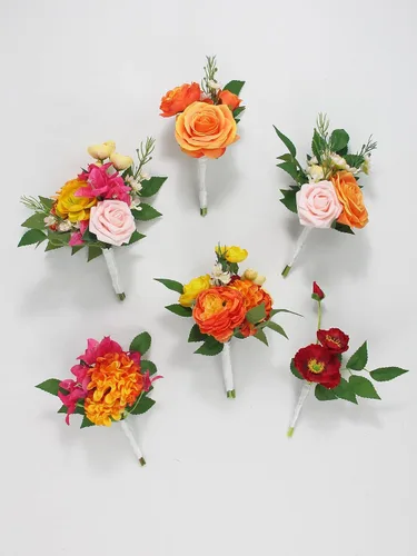 Vista 10 de Rinlong 6 centros de mesa de flores de otoño para bodas, terracota naranja quemada Mesas de boda, ramos de dama de honor, decoración de guardería