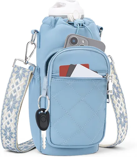 Vista 10 de SYTRAH Bolsa para botella de agua con correa, bolsa para botella de agua con bolsillo para teléfono de 40 onzas para caminar y senderismo