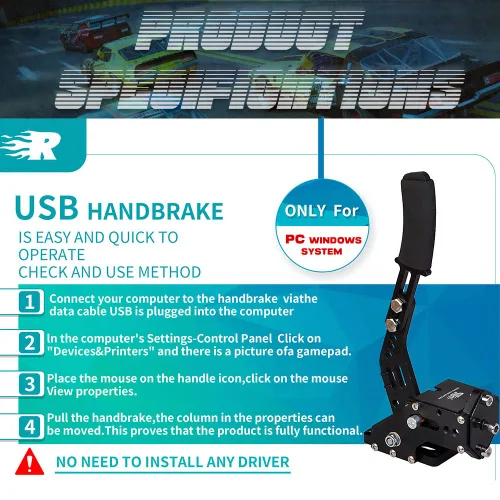Vista 2 de CNRAQR PC Racing Game USB Handbrake for 16Bit SIM for Racing Games, Compatible with G27 G29 G920 G923 T500 T300 Simulate Linear HandbrakeWith Fixing