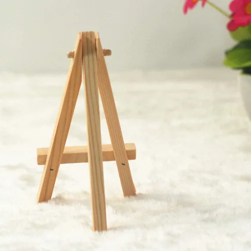 Vista 3 de Paquete de 10 mini caballetes de exhibición de madera, soporte de exhibición de mesa, caballete de artista, trípode de madera natural para mostrar