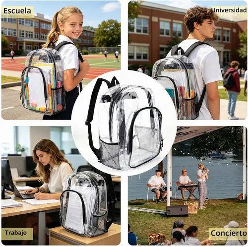 Vista 6 de JOMPARO - Mochila transparente para escuela, 16 pulgadas, color negro Negro-1p