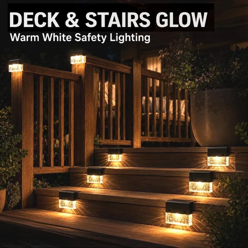 Vista 7 de SUNFACE Paquete de 4 luces solares para escalones para exteriores, impermeables, luces LED brillantes con 2 modos de iluminación, blanco cálido y 7