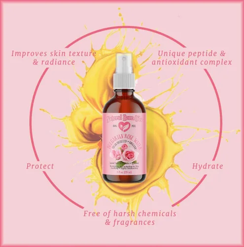 Vista 4 de Natural Born Oils Hidrosol de agua de rosas de 4 onzas, 100% pura y natural, orgánico, destilado al vapor, limpiador de tóner facial