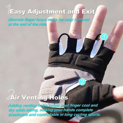 Vista 6 de Darevie Guantes de ciclismo MTB de 0.197in con relleno de gel, guantes de bicicleta de medio dedo, guantes de bicicleta antideslizantes