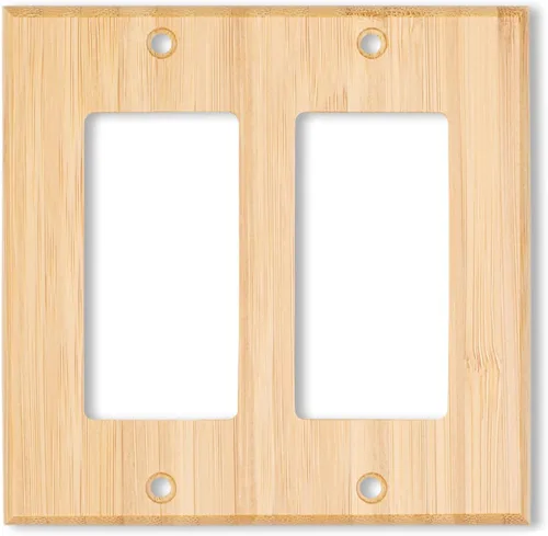 Vista 16 de Placa de Interruptor de Luz Dúplex de Palanca de Madera Maciza de 1 Gang, 4.5" x 4.5", Cubierta de Interruptor de Luz de Bambú de Madera Cruda