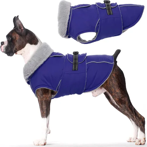 Vista 29 de Lelepet Abrigo cálido para perros – Chaleco reflectante impermeable de vellón con hebilla ajustable de gancho y bucle, chaqueta de invierno Rojo