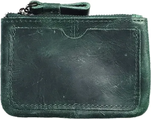 Vista 11 de Monedero de cuero genuino para mujeres y hombres, estilo vintage, cuero de grano de vacuno, delgado, minitarjetero con cremallera de metal con asa