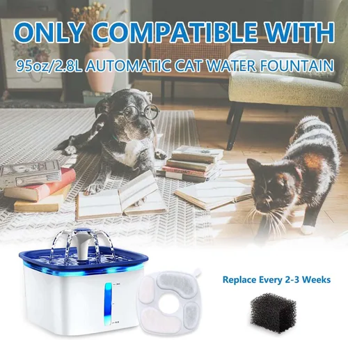 Vista 8 de Paquete de 8 filtros+8 esponjas de prefiltro de repuesto compatibles con Veken 95oz/2.8L fuente de agua para gatos, dispensador de agua para perros