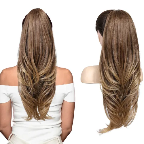 Vista 27 de SEIKEA Extensión versátil de cola de caballo con cordón, 18 pulgadas de largo, ondulado, con clip de varias capas, extensiones de cabello de cola