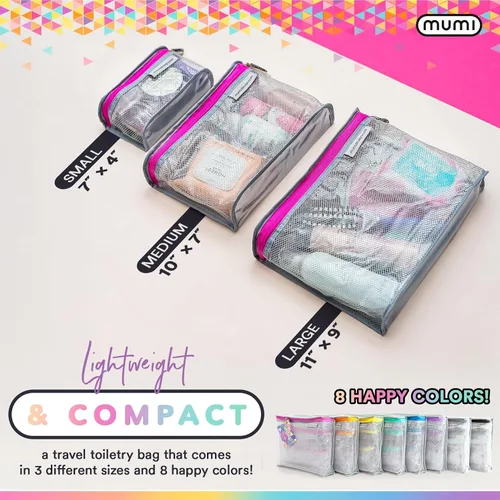 Vista 8 de MUMI Juego de 3 neceseres de viaje – Bolsas de aseo resistentes al agua para mujeres y hombres – Bolsas transparentes para artículos de tocador