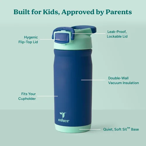 Vista 21 de Reduce Hydrate Pro Kids - Botella de agua aislada de acero inoxidable de 14 onzas con pajilla, vaso a prueba de derrames para niños, retención