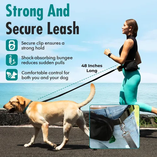 Vista 6 de Correa de perro manos libres con bolsa de golosinas para perros, correa de cintura elegante y moderna para pasear al perro, para llevar