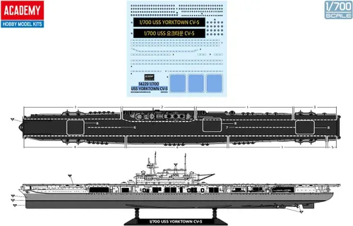 Vista 6 de Academy 14229 1/700 US Navy Aircraft Carrier CV-5 Yorktown Operation Midway Modelo de plástico