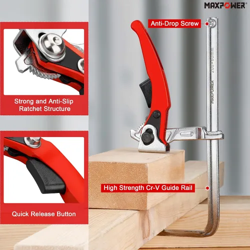 Vista 5 de MAXPOWER Abrazadera de mesa de trinquete, abrazadera de liberación rápida para MFT y sistema de riel guía, abrazadera de barra con capacidad de 7