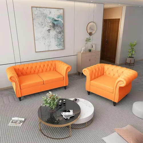 Vista 20 de AVZEAR Juego de sofá modular de 2 piezas para sala de estar, sofá tapizado, moderno juego de sofás estilo con botones acolchonados, sofá Beige