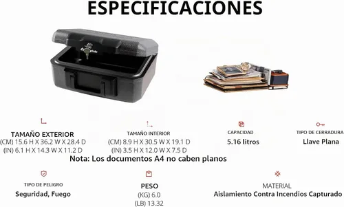 Vista 4 de SentrySafe cofre a prueba de fuego de 0.18 pies cúbicos, extra pequeño, 1210 Fire Resistant Chest Safe With Key Lock, Portable Compact Design
