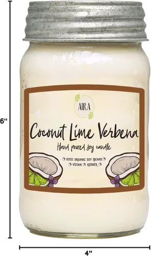Vista 5 de Aira Velas de Soja - Orgánicas, Kosher, Veganas, en Frasco Mason con Mezclas de Aceites Esenciales de Grado Terapéutico - Cera de Vela de Soja 100%