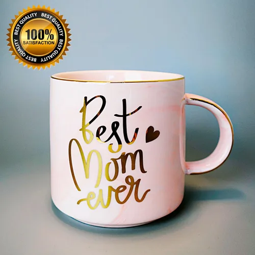 Vista 2 de Vilight regalos para mamá Gifts de hija e hijo - Taza con texto en inglés "Best Mom Ever"., Rosado Pink Hearts Marble Ceramic Mug, Best Mom Ever