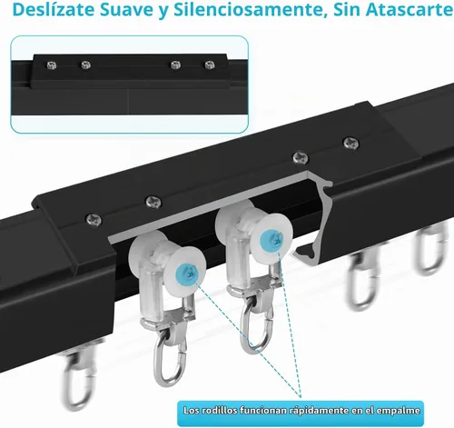Vista 6 de Riel de cortina de techo, 3 pies a 9 pies, resistente para montaje en pared, rieles de cortina de aluminio, cortinas de sistema de riel, divisor