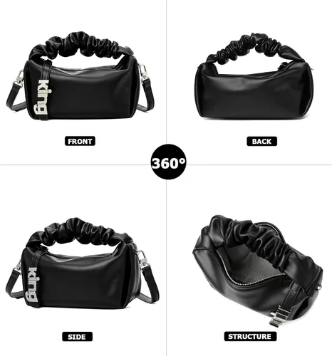 Vista 2 de KingTo Bolso pequeño de hombro para mujer, bolso de mano suave de diseñador en la nube, bolso cruzado ligero, Negro