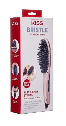 Vista 4 de KISS Cepillo de calor para alisar el cabello, control digital de temperatura hasta 410 °F, apagado automático de 90 minutos, cerdas iónicas de punta