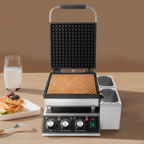 Vista 4 de Mini panqueques holandés, máquina eléctrica antiadherente comercial con control de tiempo y temperatura, máquina antiadherente para panqueques