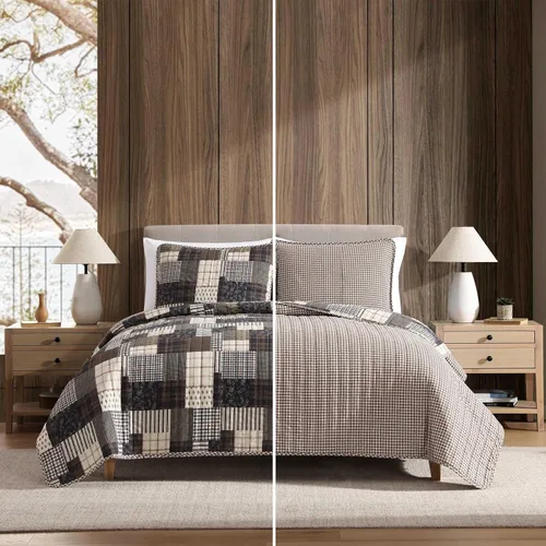 Vista 5 de Eddie Bauer - Juego de edredón twin, ropa de cama de algodón naturalmente suave con una sensación ligera para comodidad durante todo el año Marrón