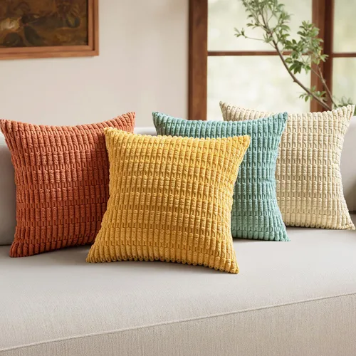 Vista 25 de MIULEE - Paquete de 4 fundas de almohada decorativas de pana suave, 18 x 18 pulgadas, para sofá, sala de estar, sillón y cama, decoración rústica