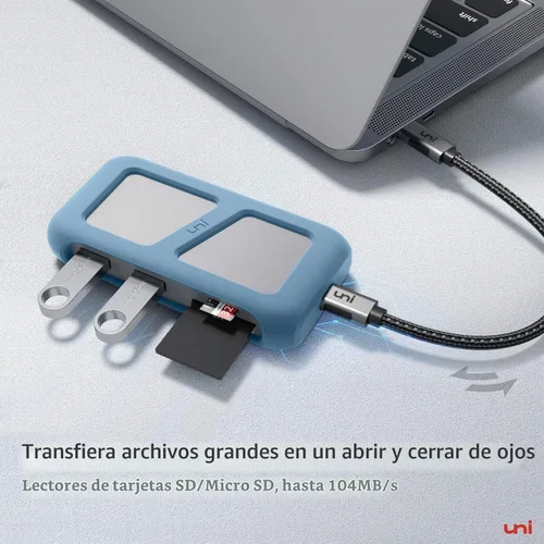 Vista 6 de uni Adaptador multipuerto USB C Hub con cable desmontable, concentrador USB C 8 en 1 con HDMI 4K, Ethernet de 1 Gbps, lector de tarjetas SD, 100 W