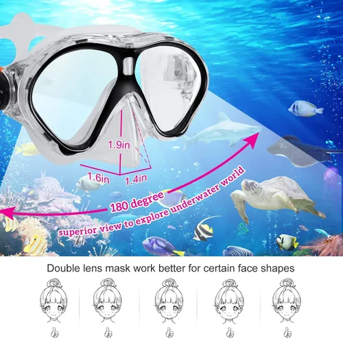 Vista 3 de Gintenco Juego de esnórquel para niños, máscara de buceo para niños como gafas de natación unisex, juego de máscara de buceo antivaho y esnórquel