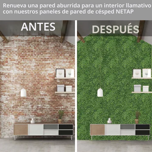 Vista 3 de NETAP Paneles de Pared de Césped, 10" x 10" (10 piezas) Pared Verde Artificial de Boj Falso de 4 Capas para Interiores, Fondo de Fiesta de Jardín