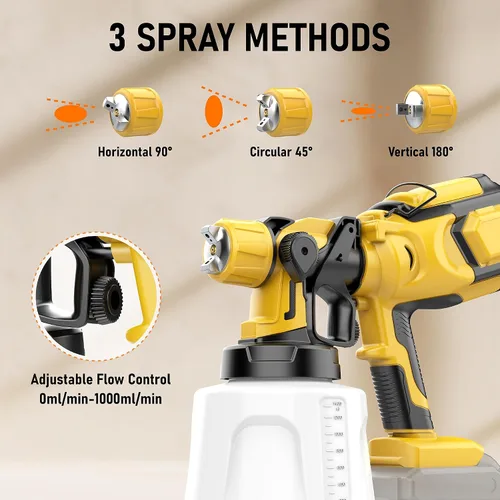 Vista 3 de Pulverizador de pintura inalámbrico compatible con batería Dewalt de 20 V MAX (sin batería), pistola de pintura eléctrica con 4 boquillas y 3