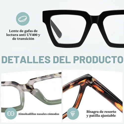 Vista 4 de Gafas de Lectura de Gran Tamaño para Mujer, Estilo Oprah, con Bloqueo de Luz Azul, para Computadora, Diseño Cuadrado, Marco Grande