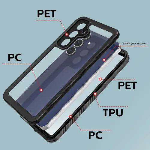Vista 4 de DINGXIN Funda impermeable para Samsung Galaxy S25 FE a prueba de golpes a prueba de polvo resistente cubierta completa Protector de pantalla Negro