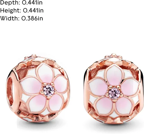 Vista 3 de Pandora Jewelry - Abalorio con cristales de flor de magnolia calado color rosado