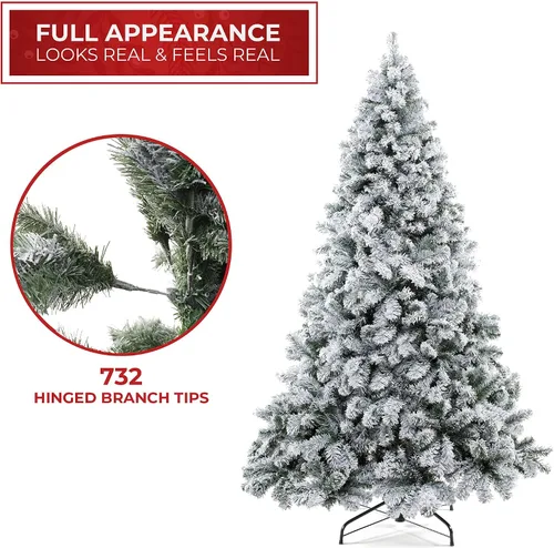 Vista 3 de Casafield Árbol de Navidad artificial de pino nevado realista sin iluminación de 6 pies con soporte de metal resistente